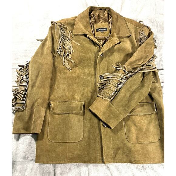 J. Peterman Frontiersman Brown Suede Men’s XXL Fringe Leather Western Jacket VTG - Picture 4 of 16